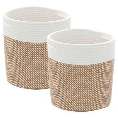 vidaXL - Opbergmanden - 2 - st - Ø - 28x28 - cm - katoen - bruin - en - wit