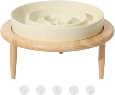 Honden voerbak - Keramische bak - Langzaam eten - Verhoogde basis - 27.5 x 11.2 cm - Beige