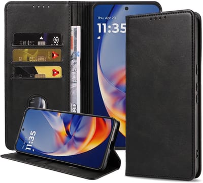 Smartphonica Telefoonhoesje Geschikt voor Motorola Edge 50 Neo Kunstleer met Magnetische sluiting en Pasjeshouders Bookcase met Klepje - Zwart geschikt voor Motorola Edge 50 Neo