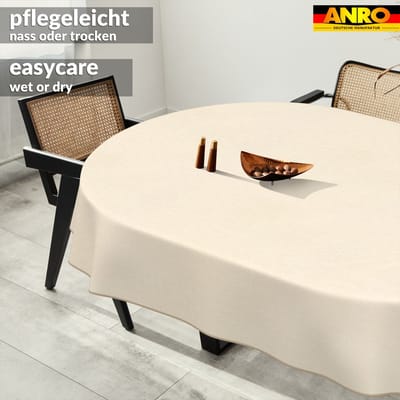 ANRO Tafelkleed Effen linnenlook Crème Ovaal 260x140cm Met sierband Afwasbaar Waterafstotend