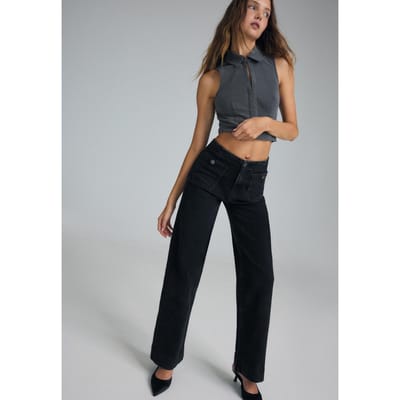 Stradivarius D77 minimalistische jeans met zakken  VERBLEEKTE ZWARTE WASSING 32