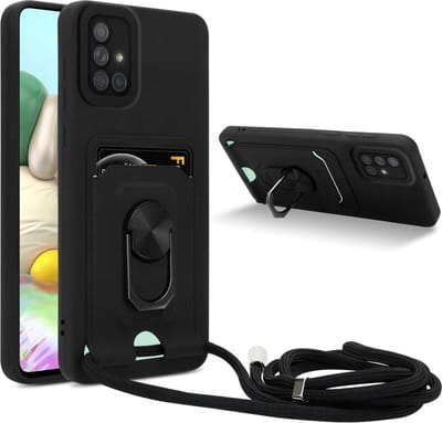Cadorabo Telefoonketting Hoesje met standfunctie geschikt voor Samsung Galaxy A51 4G / M40s in ZWART - Siliconen beschermhoes met verstelbare koordband