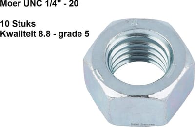 MOEREN (UNC) 1/4" - 20 - 10 STUKS - GRADE 5 - 8.8 KWALITEIT - ENGELS DRAAD - UNC