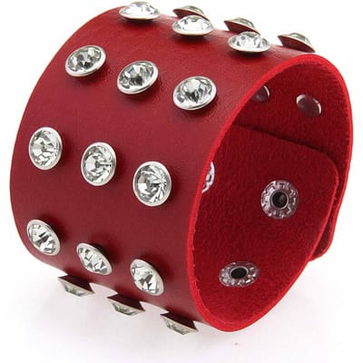 Populaire Sieraden Punkstijl Strass Klinknagels Brede PU Leer Armband Bangel Riem Gesp Armband Geschikt Voor Muziekfestival brown
