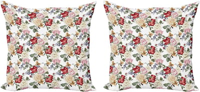 ABAKUHAUS Shabby Flora Kussenhoes Set (2 stuks), Lila Rozen, 40 cm, Lichtroze Crème