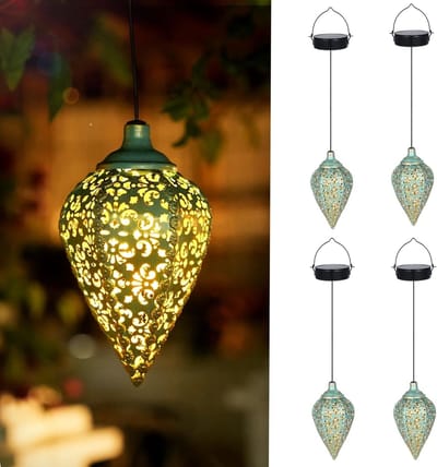 Pack van 4 Hangende Solar Lampen voor Buiten - Weerbestendige LED Lantaarns voor Tuin, Balkon en Terras
