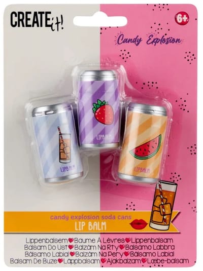 Create It! Lippenbalsem - Candy Explosion - Soda Cans - Vanaf 6 jaar - 3 stuks - Kauwgom - Vanille - Watermeloen - Meisjes & Jongens