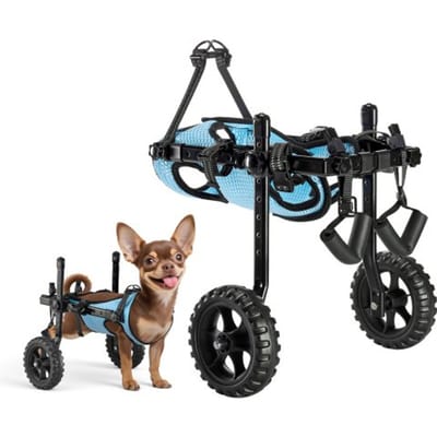 VEVOR Hondenrolstoel voor achterpoten, Verstelbare rolstoel voor huisdieren, Lichtgewicht hondenbuggy met schokabsorberende wielen, Ondersteunende rolstoelen voor gehandicapten, Gewonde honden tot 10 kg, XS
