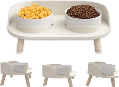 Verstelbare Verhoogde Dierenbakken - 2 Stuks Keramische Voerbakken Set - Lekbestendig - 3 Hoogtes - 2x 5 inch - Voor Hond & Kat