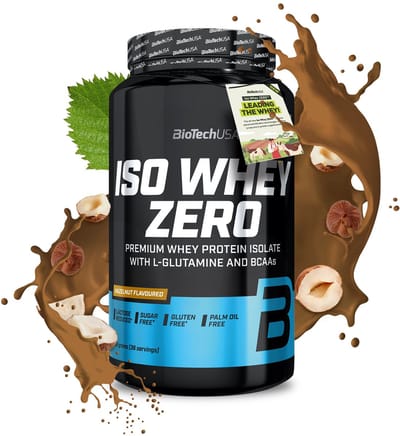 BioTechUSA Iso Whey Zero | Premium wei-eiwitisolaat | Grasgevoerd | Enzymvrij | Suiker- en glutenvrij, 908 g, Hazelnoot