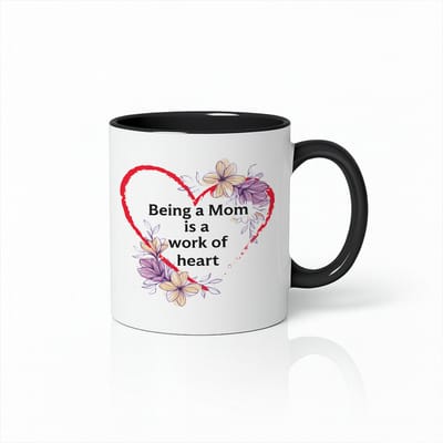 Zwart-Witte Moeder Liefde Mok 330 ml – “Being a Mom Is a Work of Heart” Koffiemok – Bloemen Hart Design – Perfect Cadeau voor Mama