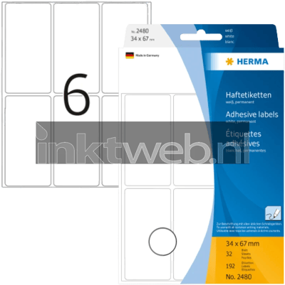 Huismerk Herma 2480 Universele Etiket 34x67mm Wit - 192 etiketten