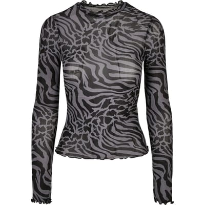 Urban Classics - AOP Mesh Turtleneck Longsleeve top - XS - Grijs/Zwart