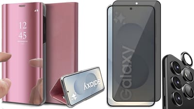 Hoesje geschikt voor Samsung Galaxy S25 - Privacy Screenprotector Volledig Dekkend Glas & Camera - Spiegel Book Case Rosegoud