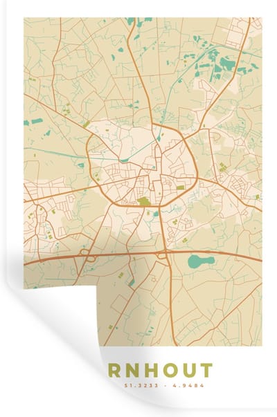 Muurstickers - Sticker Folie - Vintage - Plattegrond - Stadskaart - Turnhout - Kaart - 20x30 cm - Plakfolie - Muurstickers Kinderkamer - Zelfklevend Behang - Zelfklevend behangpapier - Stickerfolie