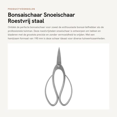 Dailygoods- Bonsaischaar Roestvrij Staal - Snoeischaar - Tuin - Takken - Bloemen - 190mm lengte - Lichtgewicht 175g