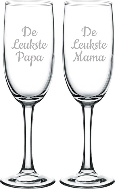 Gegraveerde Champagneglas 16,5cl De Leukste Mama-De Leukste Papa