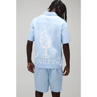 Regular Fit Korte Mouw Santorini Overhemd En Relaxed Short Set | Light Blue | Size Medium