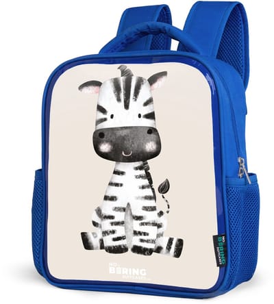 NoBoringSuitcases.com® - Rugzak blauw - Schooltas jongens - Zebra portrettekening met beige achtergrond - Kinder rugtas jongen - Boekentas kind - Kinderrugzak voor school - Schoolrugzak