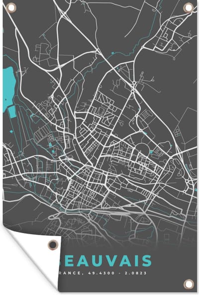 Muurdecoratie Frankrijk - Plattegrond - Beauvais - Kaart - Stadskaart - 120x180 cm - Tuinposter - Tuindoek