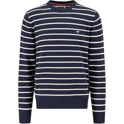 Fynch-Hatton Trui O-Neck Striped Supersoft Cotton Knit Navy / male