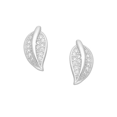 EAR IT UP - Oorbellen - Blad - Push back oorknopjes - Leaf - Gerhodineerd 925 sterling zilver - Zirkonia - Pavézetting - 12 x 6 mm - 1 paar