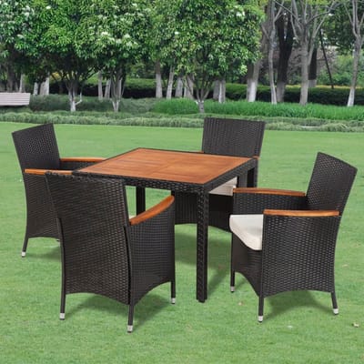 vidaXL - 5-delige - Tuinset - met - kussens - poly - rattan - zwart