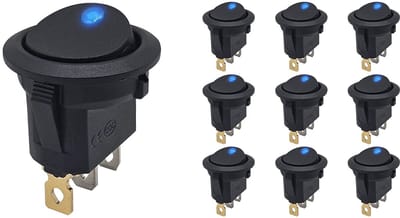 ProRide Wipschakelaar ON-OFF KCD2-12 - 3 pins - Rond - 12V/20A - LED indicator Blauw - 10 stuks