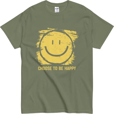 Vintage Smiley Tshirt - Vrouwen en Mannen - Positieve Energie in Stijl - Khaki Groen - 3XL