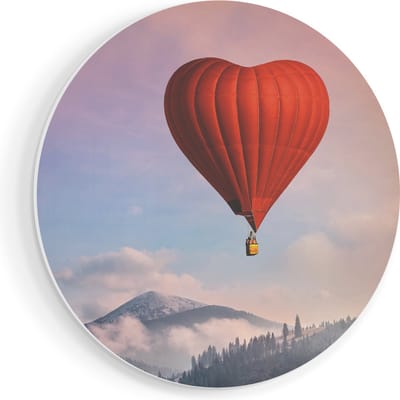 Artaza Forex Muurcirkel Luchtballon in de Vorm van een Hart - 40x40 cm - Klein - Wandcirkel - Rond Schilderij - Wanddecoratie Cirkel