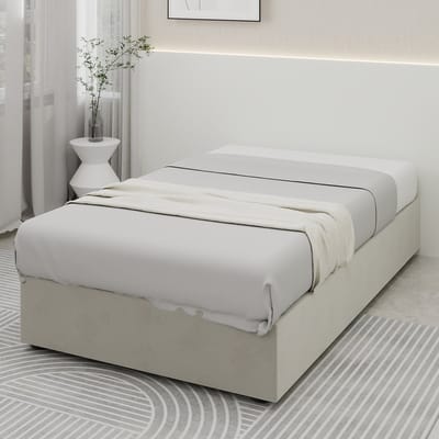 Eenpersoonsbedden - 90x200CM - Modern Minimalistisch Bedframe Met Gaslift Pistons - Velours - Beige (Geen Matras)
