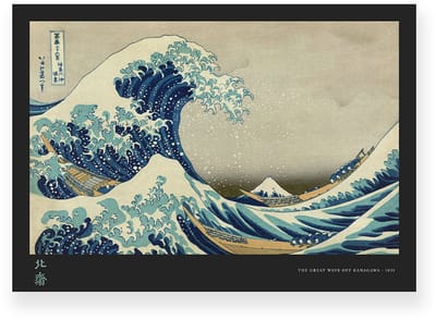 Poster 30x20 cm - De Grote Golf van Kanagawa - Hokusai - Mount Fuji - Zwart - Blauw - Japanse kunst - Klassiek - Muurdecoratie - Wanddecoratie