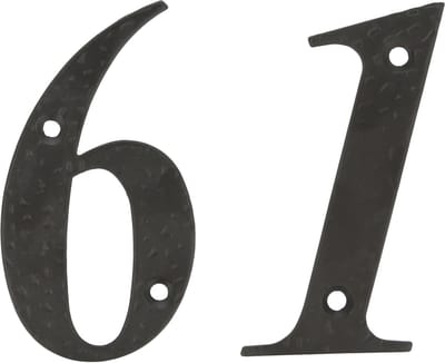 AMIG Huisnummer 61 - massief gesmeed staal - 10cm - incl. bijpassende schroeven - zwart
