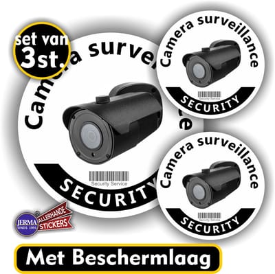 Jerma - Cameratoezicht - Stickers - Camera Surveillance - 1x Ø 12 - 2 van Ø 7 cm - Weerbestendig