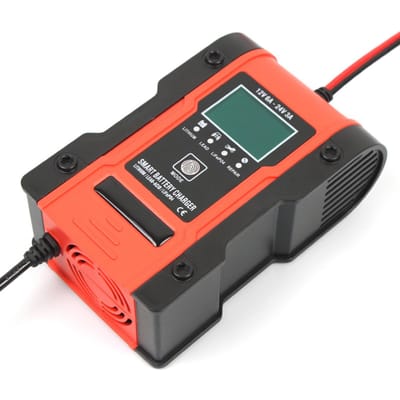 Autobatterijlader, 12V 7A   Zuur Batterij Lader, LCD Scherm Slimme Batterij Onderhouder 7 Traps Druppelladers rood