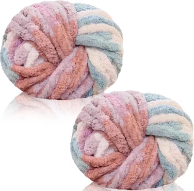 500g(2 x 250g) Dik Wol Garen, Chenille Chunky Wol Zachte Arm Breiwol voor Breien en Haken XXL Chenille Wol Garen voor Dekens, Kussens, Sjaals, Mutsen (Kersenbloesem)