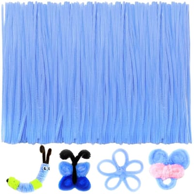 Fako Bijoux - 100 Lichtblauwe Pijpenragers - Set van 100 Stuks Chenille Draden - Lichtblauw - 30 cm Lang - Knutselen - DIY - Hobby - Chenille Draad – Flexibele Pijpenragers - Kinderen en Volwassenen - 100 Stuks
