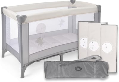 Reisbedje - Vouwbedje Baby - Comfortabel Reizen - Met Wielen - 3-delig - Grijs
