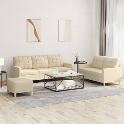 vidaXL - 3-delige - Loungeset - met - kussens - stof - crèmekleurig