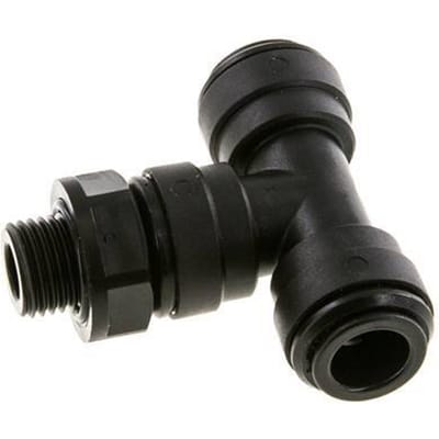 10mm x G1/4'' inline T-stuk POM Insteekfitting Buitendraad FDA Draaibaar NBR