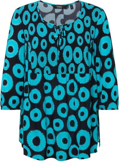 Ulla Popken - Dames - Gerimpelde blouse cirkels A-lijn ronde hals 3/4-mouwen - Diepaqua - Maat 46+