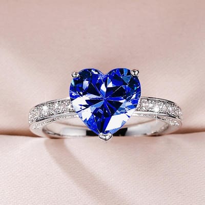Huitan Kleurrijke Hart Zirkonia Ringen voor Vrouwen Wit/Roze/Groen/Blauw Luxe Bruiloft Verlovingsringen Eeuwigheid Liefde Sieraden 9 blue