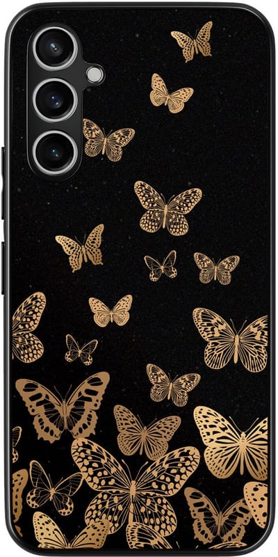 Leuke Telefoonhoesjes - Hoesje geschikt voor Samsung Galaxy A54 - Vlinders - Backcover zwart - Print / Illustratie - Zwart, Goud