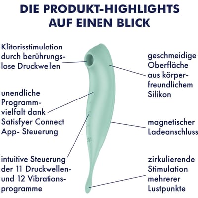 Satisfyer 'Twirling Pro Connect App', 20 cm, met app, drukgolf- en oplegvibrator, aan beide zijden te gebruiken, drukgolven en circulerende vibraties