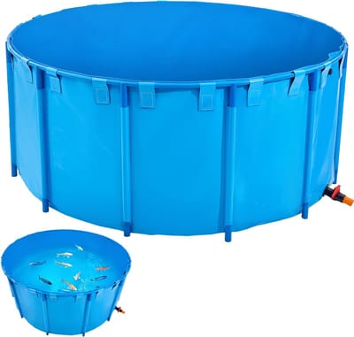 PVC Visvijver - Opvouwbare Koi Kweekbak - 5000 Liter - Rond Met Stevig Frame - Aftapkraan - Aquacultuur En Irrigatie - Blauw