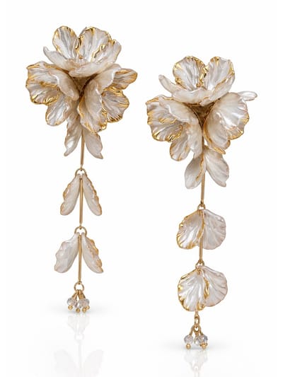 AVANT-GARDE PARIS Oorbellen - Statement - Bloemmotief - Goudkleurig - 12 cm - Post en Achterkant