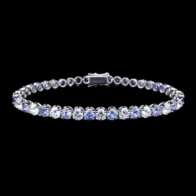 Victoria Valenza 925 Sterling Zilveren Tennisarmband met Tanzanietkleurige Zirkonia Stenen - Armband - 925 sterling zilver - Zilverkleurig - Tennisarmband - Zirkonia