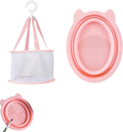 Vouwbare Silicone Borstelreinigingsset met Mat en Droogmand voor Make-upborstels - Roze, Handig en Efficiënt