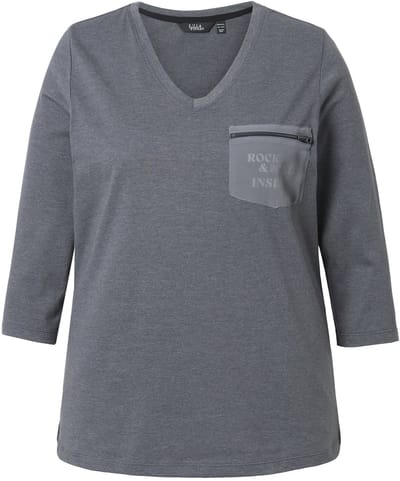 Ulla Popken - Dames - Shirt borstzak met rits classic V-hals 3/4-mouw - Grafietgrijs - Maat 50+