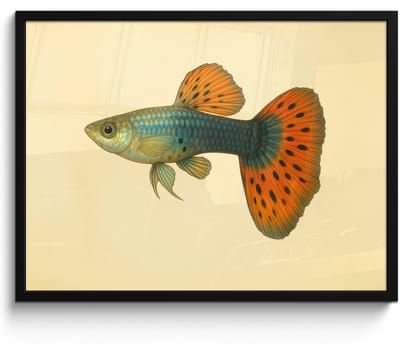 Poster in lijst - Fotolijst 80x60 cm - Posters - Vis - illustratie - Stippen - Oranje - Posterlijst zwart - Decoratie - Wanddecoratie woonkamer - Muurdecoratie slaapkamer